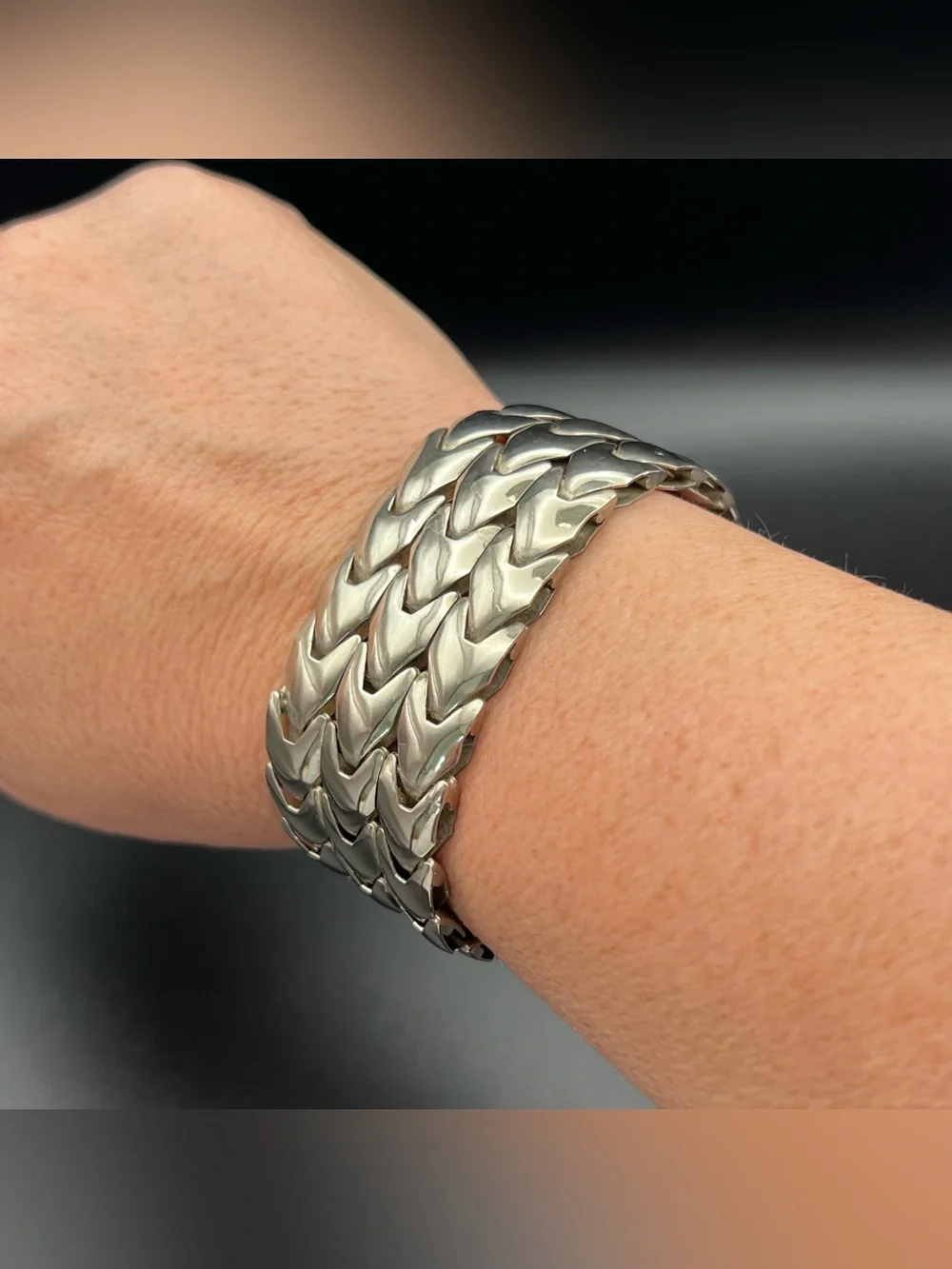 Sterling Silver Modernist Italian Wide Flex Link Bracelet - Picture 10 of 12